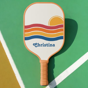 Retro Style Sunrise Pastel Rainbow scriptnaam Pickleball Paddle