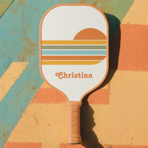 Retro Style Sunrise Pastel Rainbow scriptnaam Pickleball Paddle