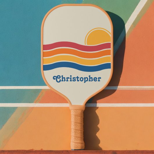 Retro Style Sunrise Pastel Rainbow scriptnaam Pickleball Paddle