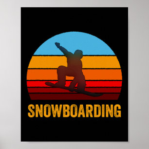 Retro Style Sunset Snowboarding Poster