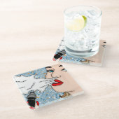 Retro Style Vaping Lady Glazen Onderzetter (Schuin)