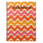 Retro Style Waves in roze sinaasappel rood geperso Notitieboek (Voorkant)