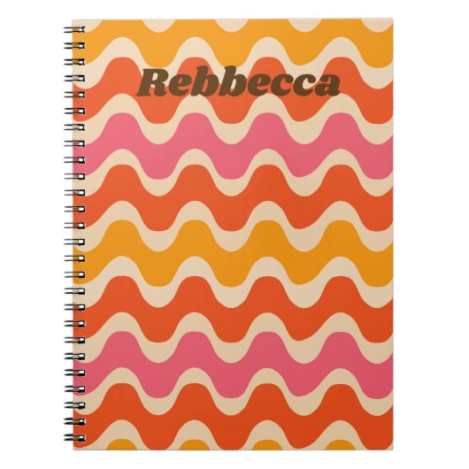 Retro Style Waves in roze sinaasappel rood geperso Notitieboek (Voorkant)