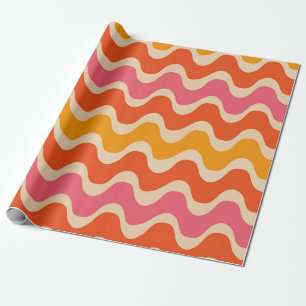 Retro Style Waves Pattern in roze, oranje en rood Cadeaupapier