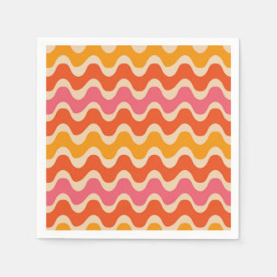Retro Style Waves Pattern in roze, oranje en rood Servet