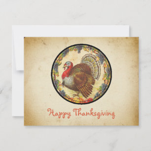 Retro Stylish Turkey and Grapes Happy Thanksgiving Feestdagenkaart