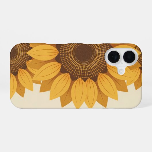 Retro Stylized Sunflower Geometry iPhone 16 Hoesje (Achterkant horizontaal)