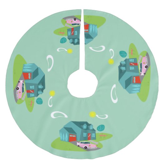 Retro Suburban House Kerstboom Rok (Voorkant)