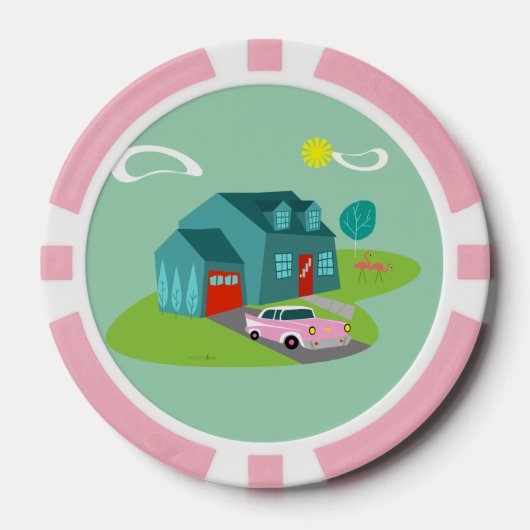 Retro Suburban House Poker Chip (Voorkant)