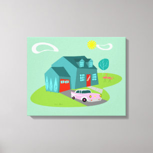 Retro Suburban House Uitgerekte Canvas Print