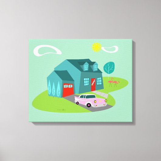 Retro Suburban House Uitgerekte Canvas Print (Voorkant)