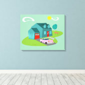 Retro Suburban House Uitgerekte Canvas Print (Insitu (Houten vloer))
