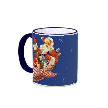 Rétro sucrerie Rocket Père Noël buvant la tasse