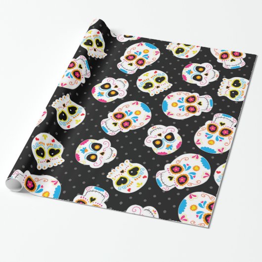 Retro Sugar Skull Cadeaupapier (Uitgerold)