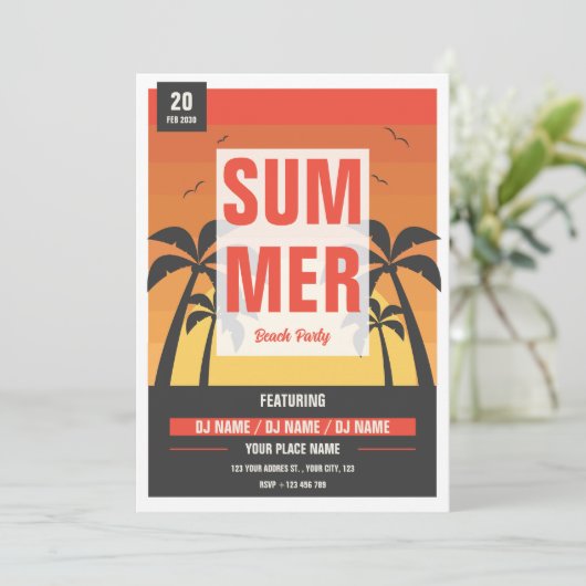 Retro Summer Beach Party Uitnodiging (Staand voorkant)