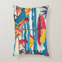 Retro Summer Beach Scene Throw Pillow  Accent Kussen