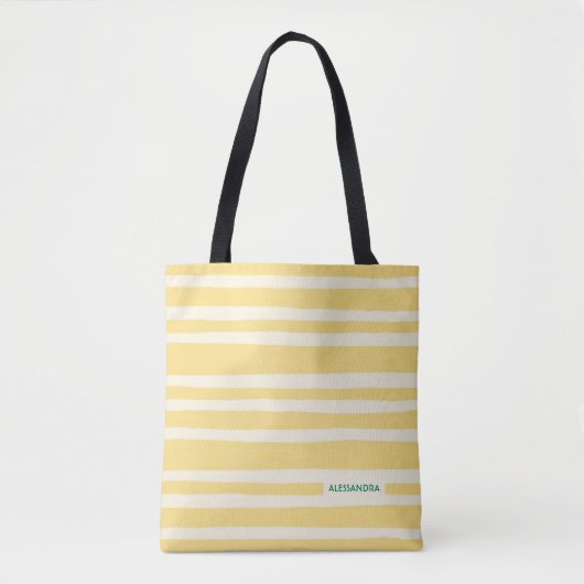 Retro Summer Chic Yellow Stripes Personalized Draagtas (Voorkant)