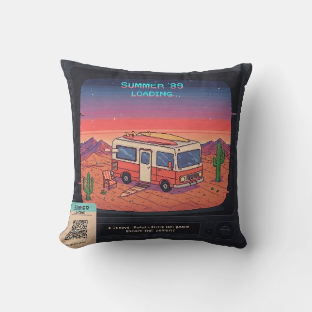 Retro Summer Error 404 T-shirt | Glitch Art Kussen (Voorkant)