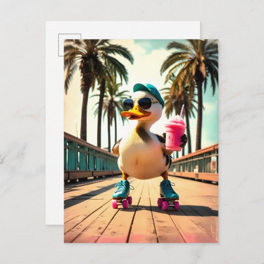 Retro Summer Funny Roller Duck  Aankondigingskaart (Voorkant / Achterkant)