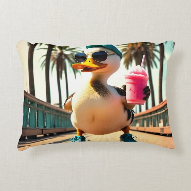 Retro Summer Funny Roller Duck Accent Kussen (Voorkant)