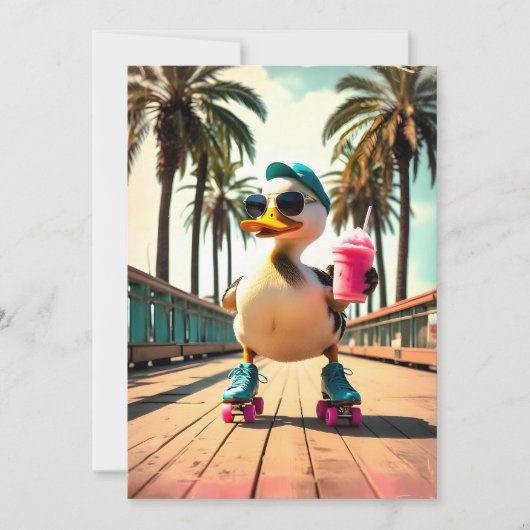 Retro Summer Funny Roller Duck  Feestdagenkaart (Voorkant)