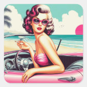 Retro Summer Girl Vierkante Sticker (Voorkant)