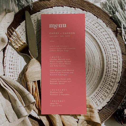 Retro Summer | Hot Pink Printable Wedding Menu Kaart