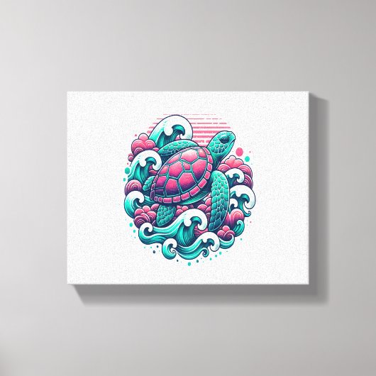Retro Summer Ocean Wave Turtle Canvas Afdruk (Voorkant)