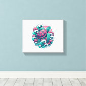 Retro Summer Ocean Wave Turtle Canvas Afdruk (Insitu (Houten vloer))