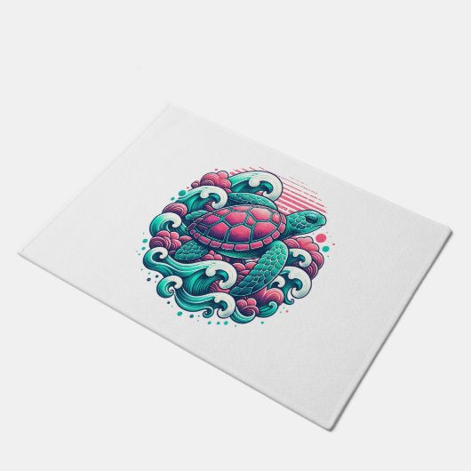 Retro Summer Ocean Wave Turtle Deurmat (Schuin)
