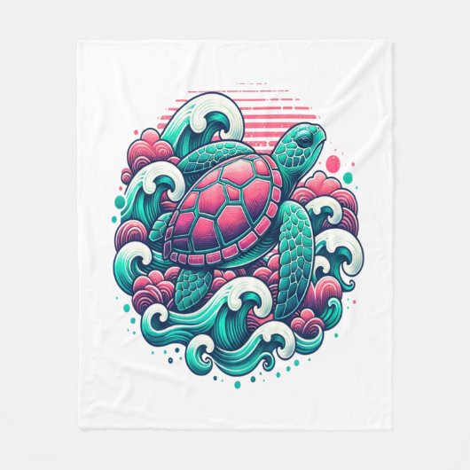 Retro Summer Ocean Wave Turtle Fleece Deken (Voorkant)