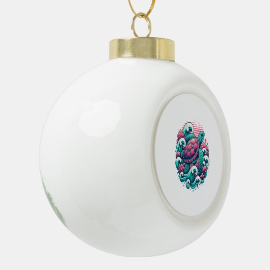 Retro Summer Ocean Wave Turtle Keramische Bal Ornament (Links)