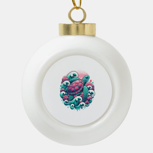 Retro Summer Ocean Wave Turtle Keramische Bal Ornament (Voorkant)