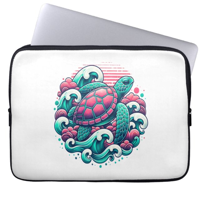 Retro Summer Ocean Wave Turtle Laptop Sleeve (Voorkant)