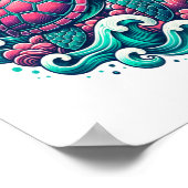 Retro Summer Ocean Wave Turtle Poster (Hoek)