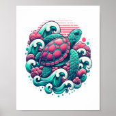 Retro Summer Ocean Wave Turtle Poster (Voorkant)