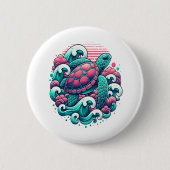 Retro Summer Ocean Wave Turtle Ronde Button 5,7 Cm (Voorkant)