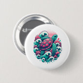 Retro Summer Ocean Wave Turtle Ronde Button 5,7 Cm (Voorkant /achterkant)
