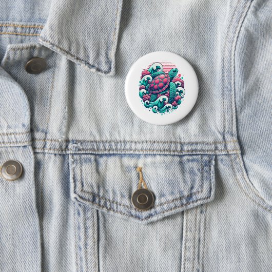 Retro Summer Ocean Wave Turtle Ronde Button 5,7 Cm (In situ)
