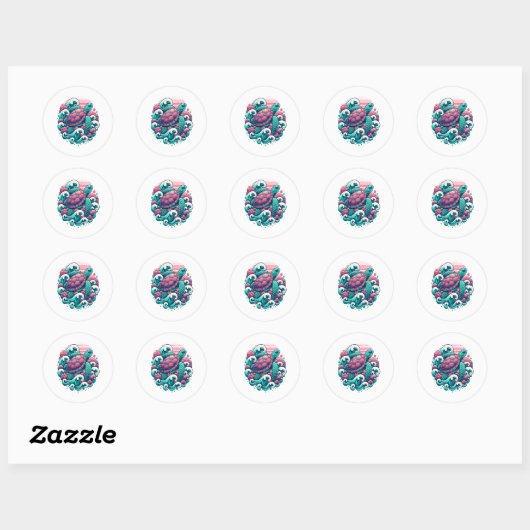 Retro Summer Ocean Wave Turtle Ronde Sticker (Vel)