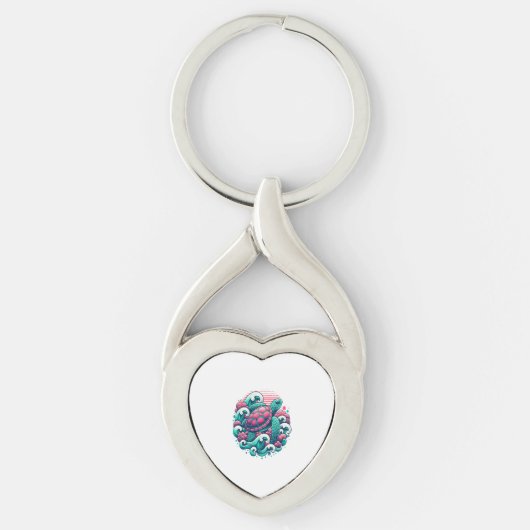Retro Summer Ocean Wave Turtle Sleutelhanger (Voorkant)