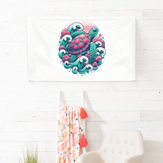Retro Summer Ocean Wave Turtle Spandoek (Insitu)