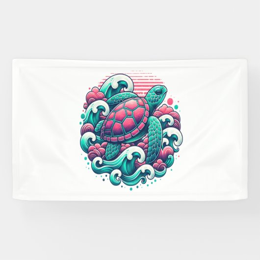 Retro Summer Ocean Wave Turtle Spandoek (Horizontaal)