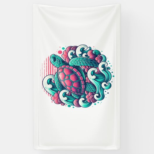 Retro Summer Ocean Wave Turtle Spandoek (Verticaal)