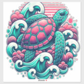 Retro Summer Ocean Wave Turtle Sticker (Vel)