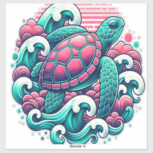 Retro Summer Ocean Wave Turtle Sticker (Vel)