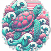 Retro Summer Ocean Wave Turtle Sticker (Voorkant)