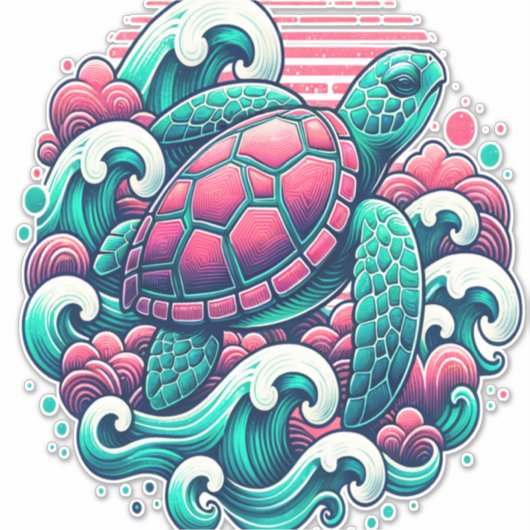 Retro Summer Ocean Wave Turtle Sticker (Voorkant)