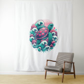 Retro Summer Ocean Wave Turtle Wandkleed (In situ)