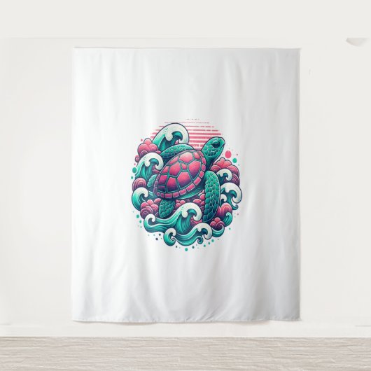 Retro Summer Ocean Wave Turtle Wandkleed (Voorkant)
